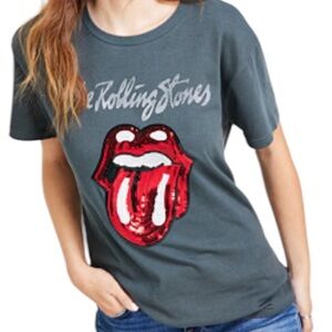Rolling Stones Navy V-Neck Tee W red Tongue Graphic stock photo color different